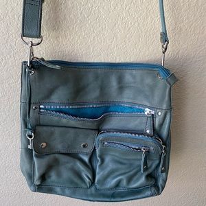 Fossil satchel green blue leather